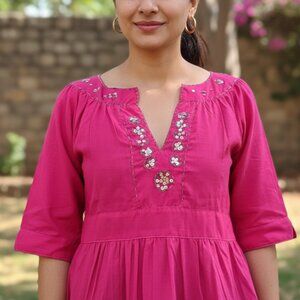 New Sequin top fuchsia and gold boho trendy blouse cleavage top hot pink